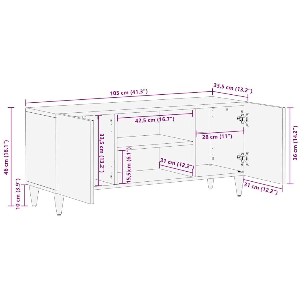 TV Cabinet with Shelf Brown 105 x 33.5 x 46 cm Solid Mango Wood