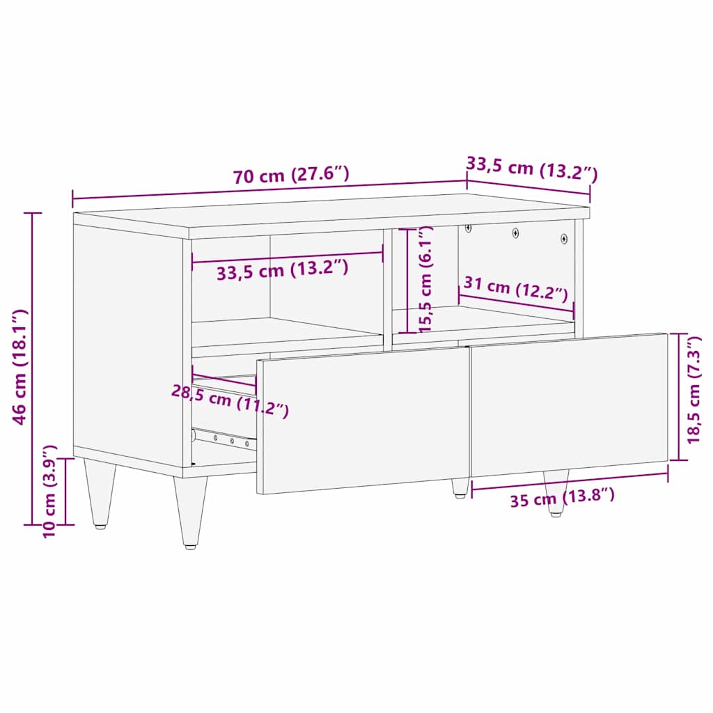 TV Cabinet with Drawer Brown 70 x 33.5 x 46 cm Solid Mango Wood