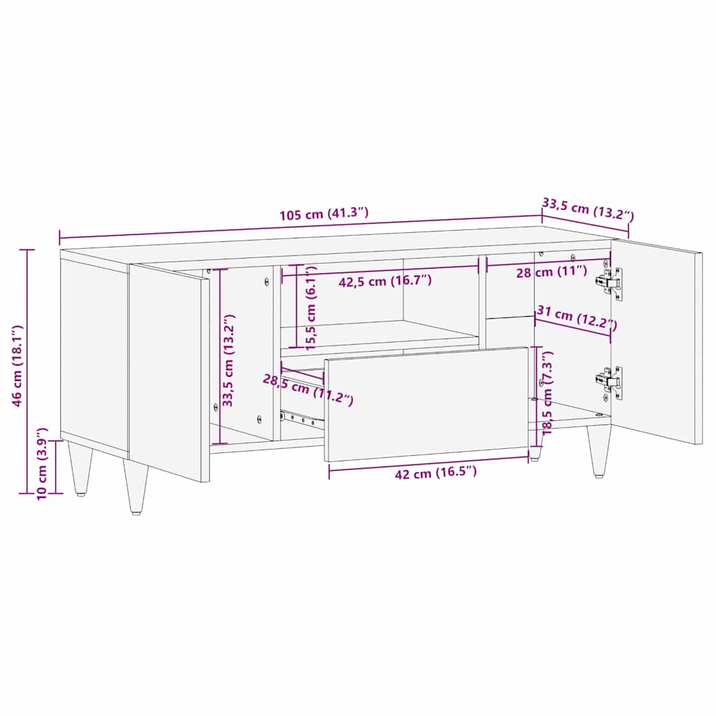 TV Cabinet Brown 105 x 33.5 x 46 cm Solid Mango Wood