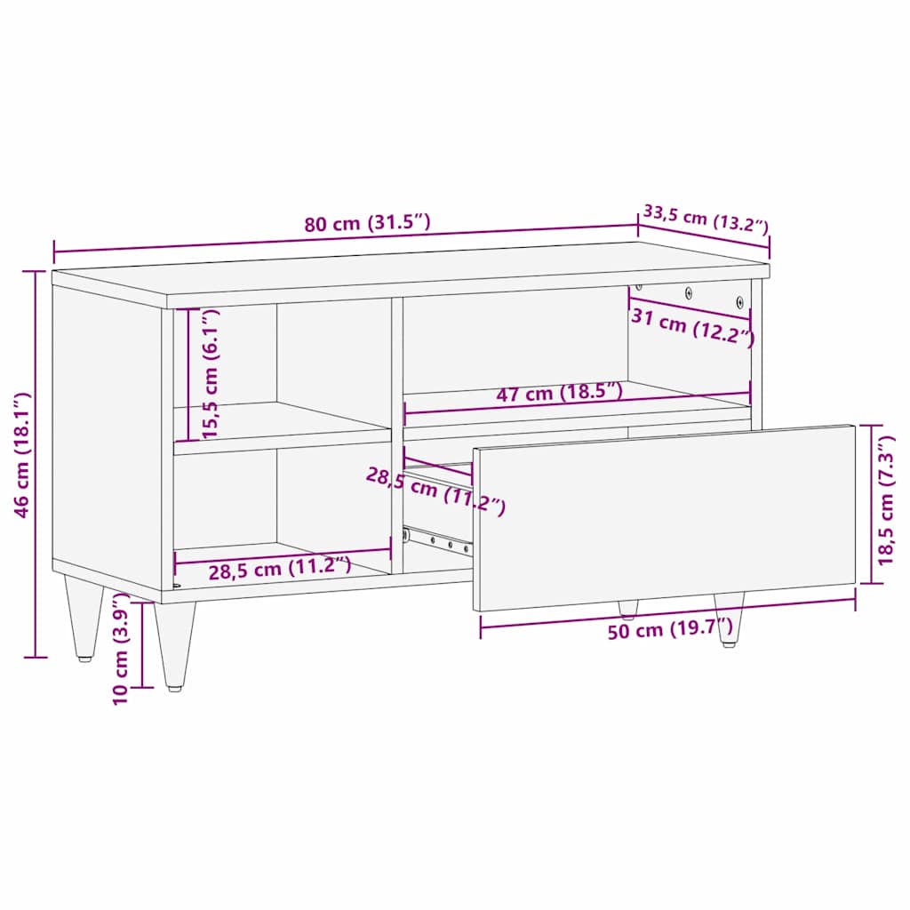 TV Cabinet with Drawer Brown 80 x 33.5 x 46 cm Solid Mango Wood