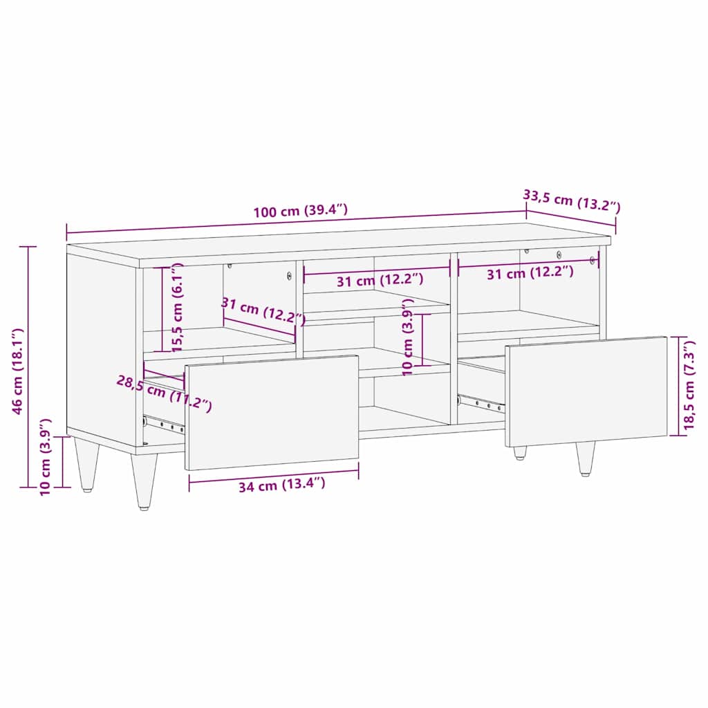 TV Cabinet with Shelf Brown 100 x 33.5 x 46 cm Solid Mango Wood