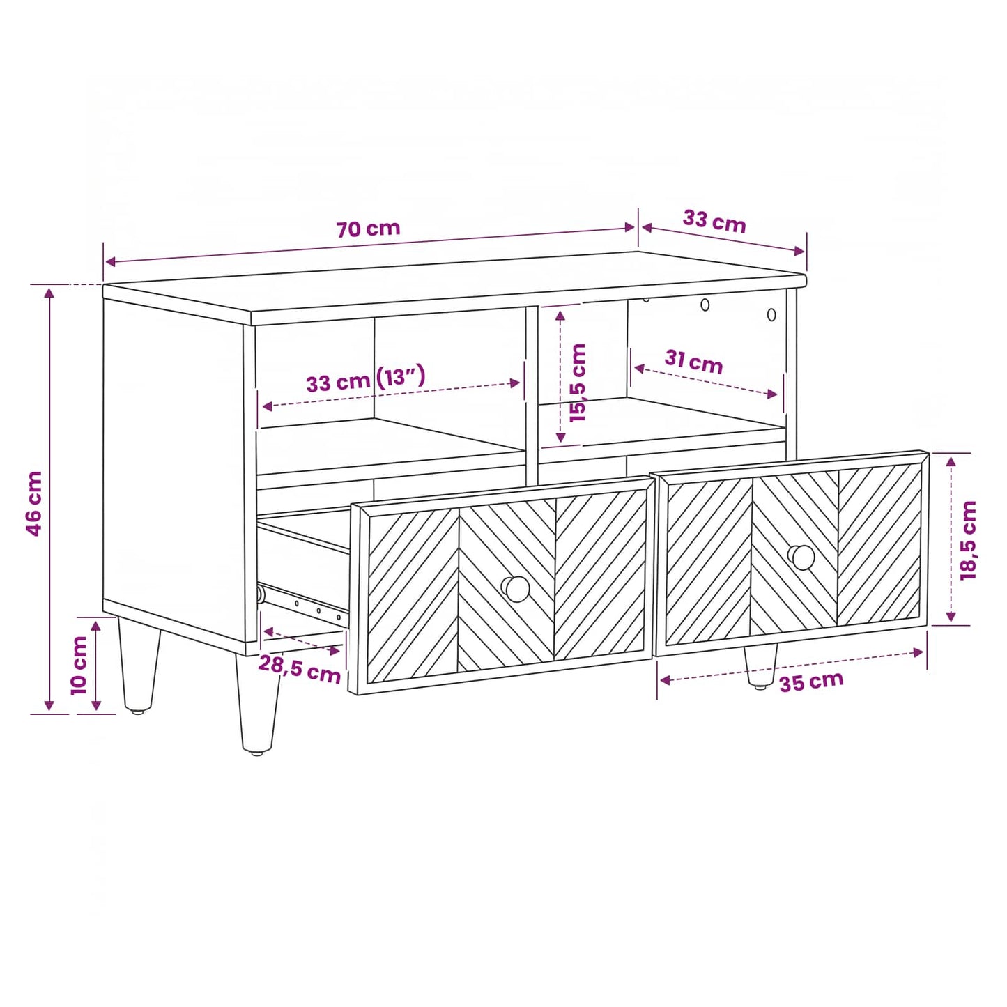 Storage Cabinets Brown 70 x 33.5 x 46 cm Solid Mango Wood