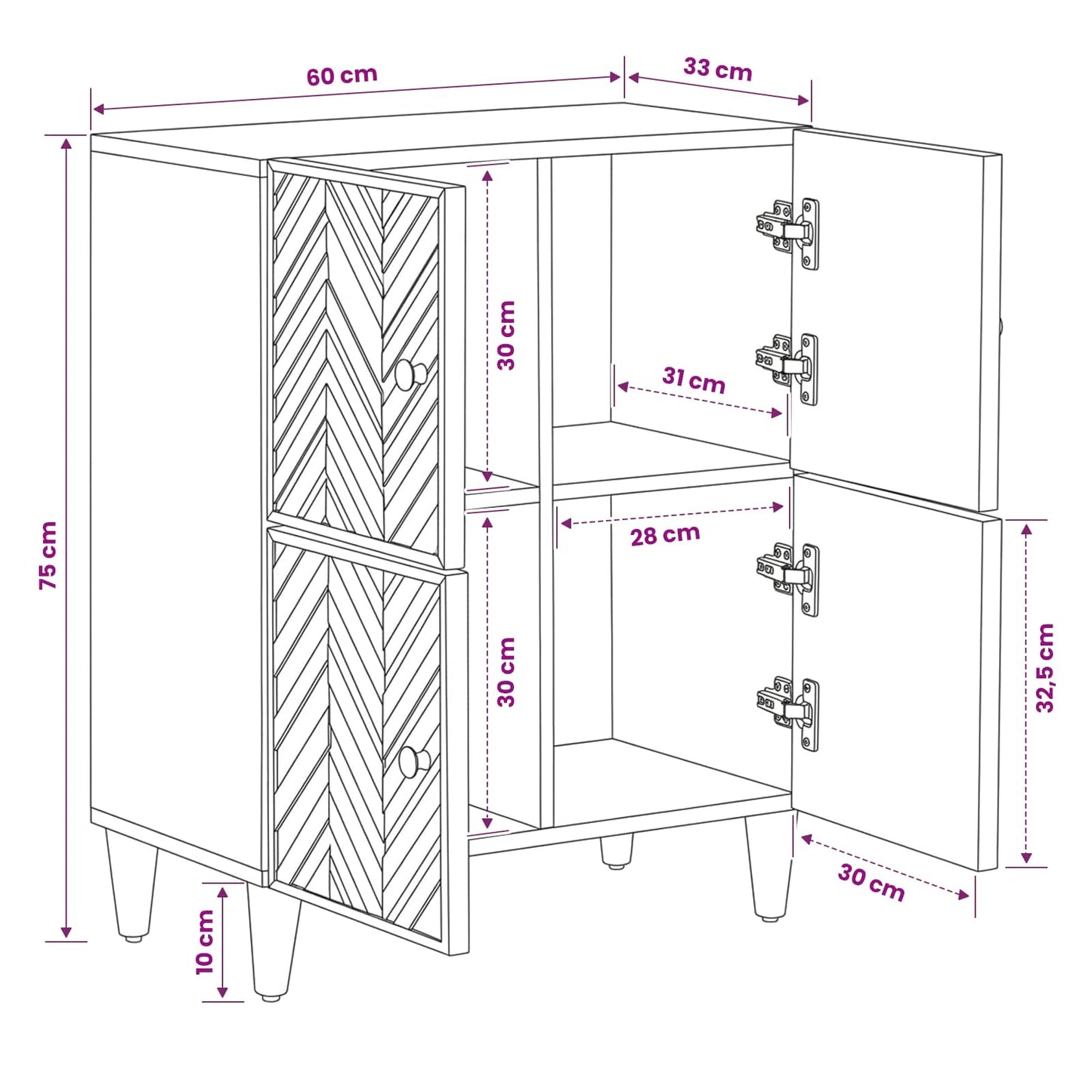 Storage Cabinets Brown 60 x 33.5 x 75 cm Solid Mango Wood