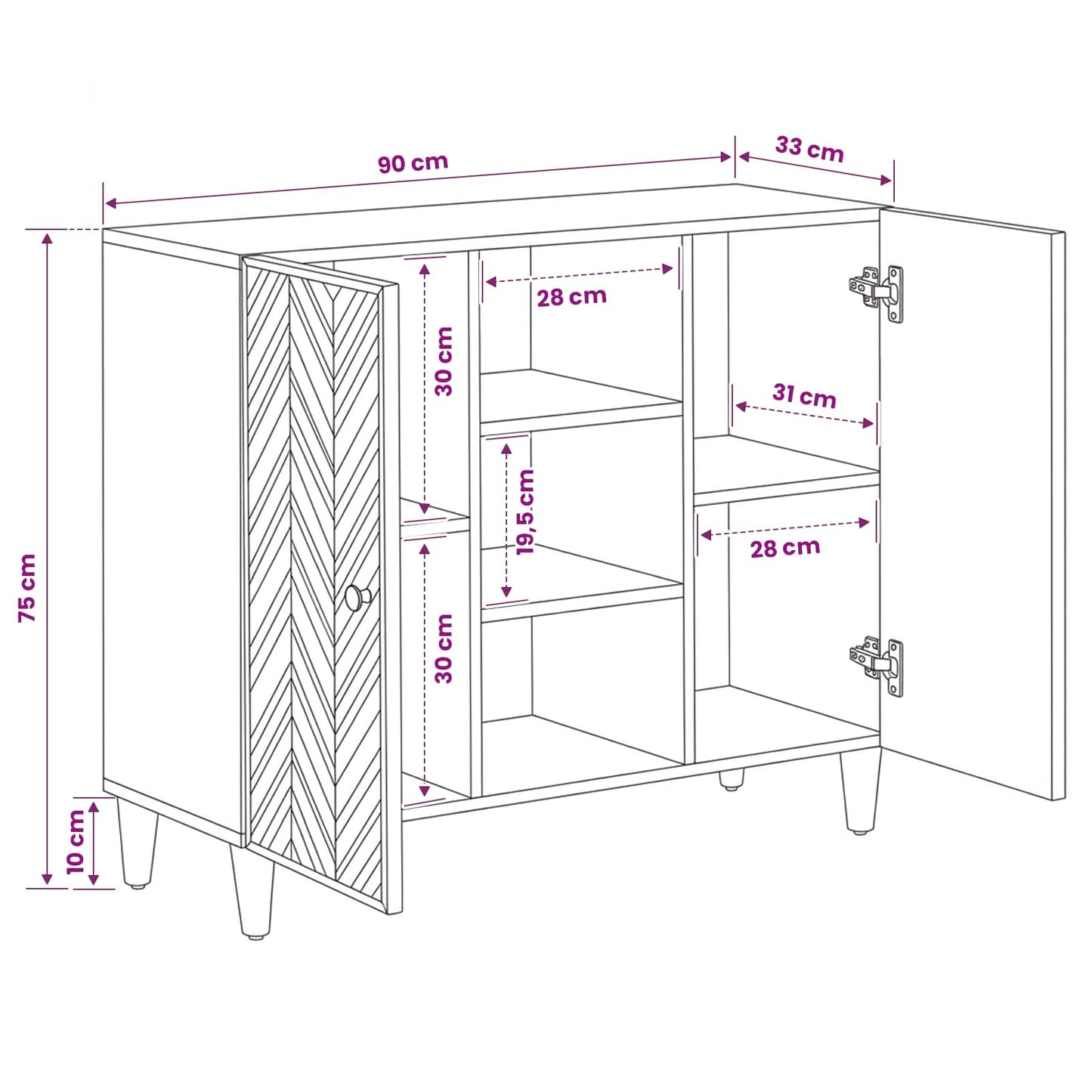 Storage Cabinets Brown 90 x 33.5 x 75 cm Solid Mango Wood