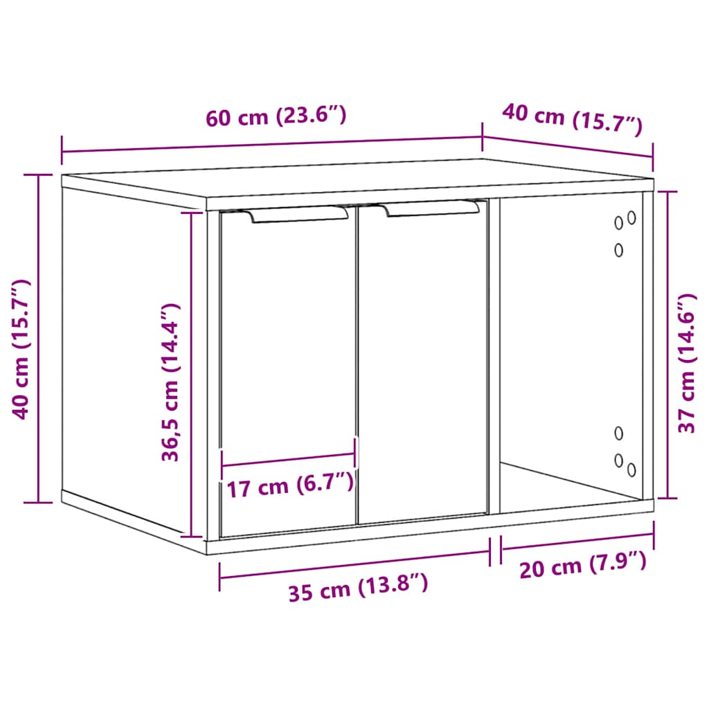Cat Litter Box Enclosure Old Wood 60x40x40 cm Engineered Wood