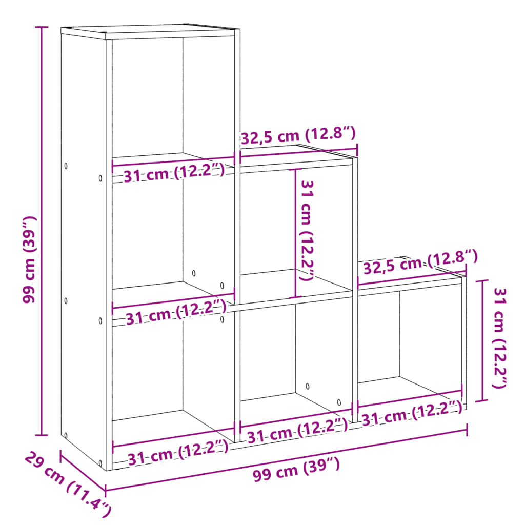 Room Divider Bookcase 3-Tier Old Wood 99x29x99 cm Engineered Wood