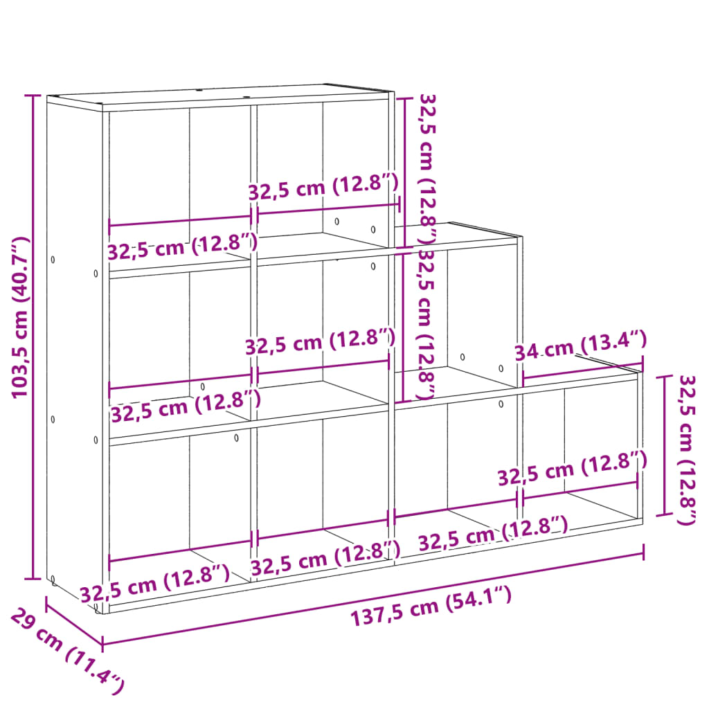 Room Divider Bookcase 3-Tier Sonoma Oak 137,5x29x103,5 cm Engineered Wood