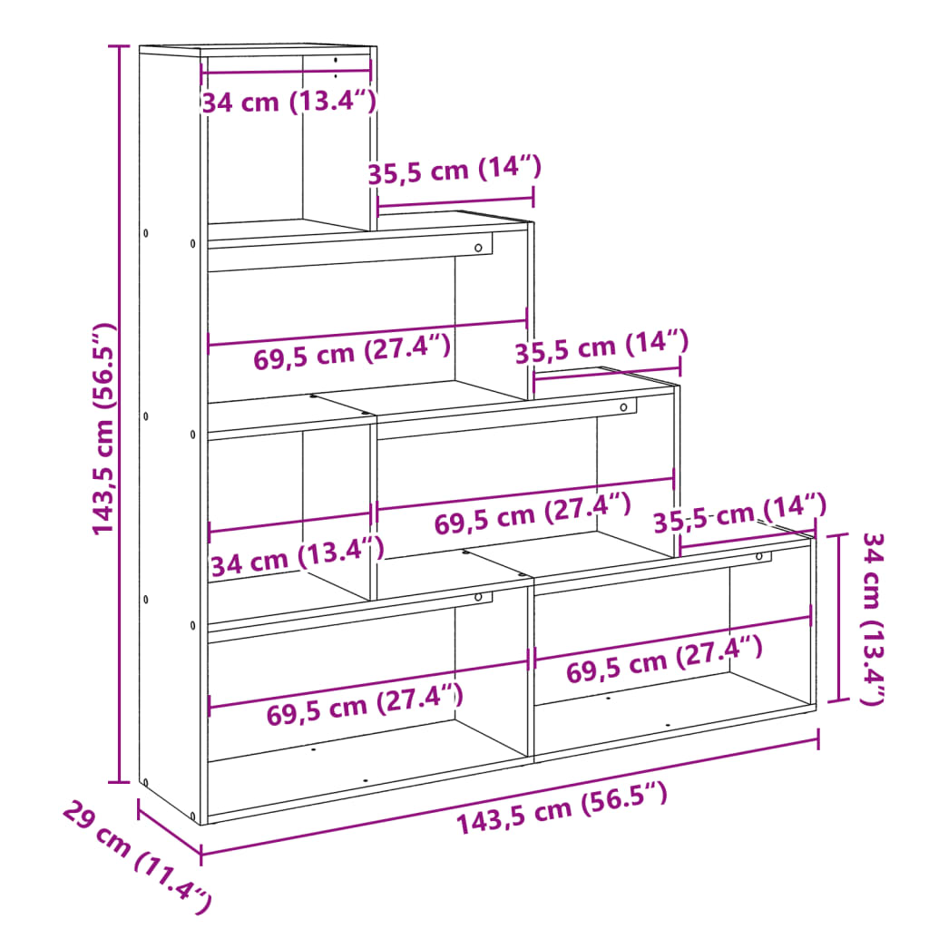 Room Divider Bookcase 4-Tier Old Wood 143,5x29x143,5 cm Engineered Wood