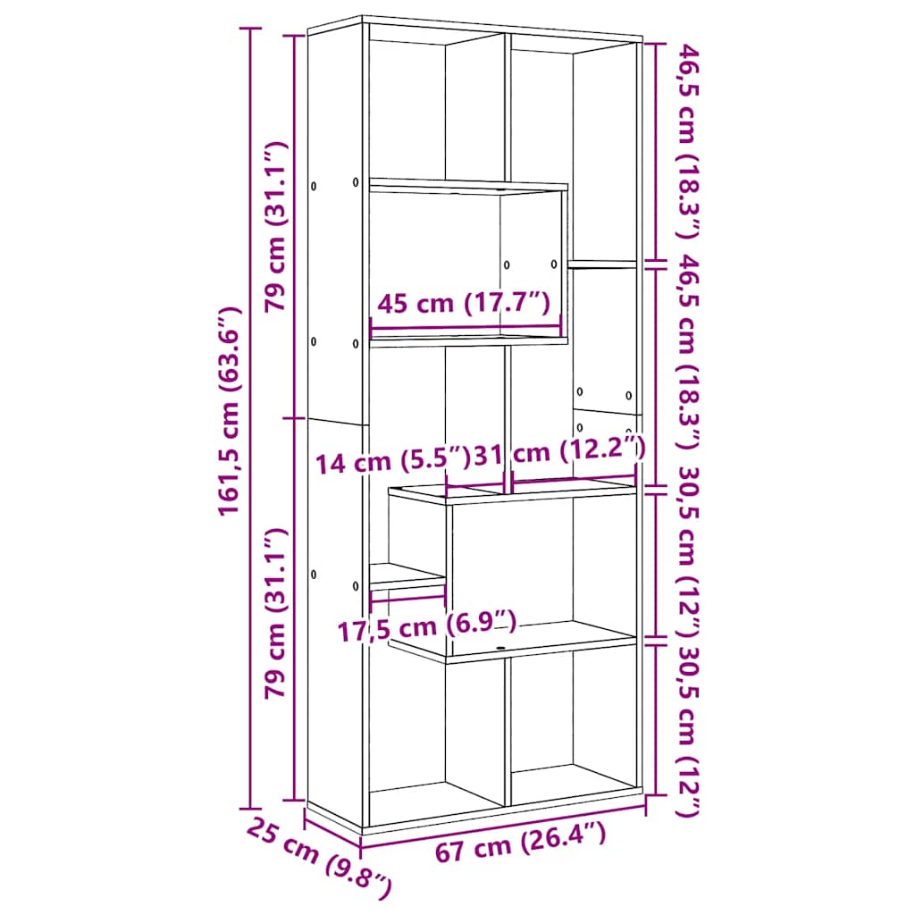 Room Divider Bookcase White 67x25x161.5 cm Engineered Wood