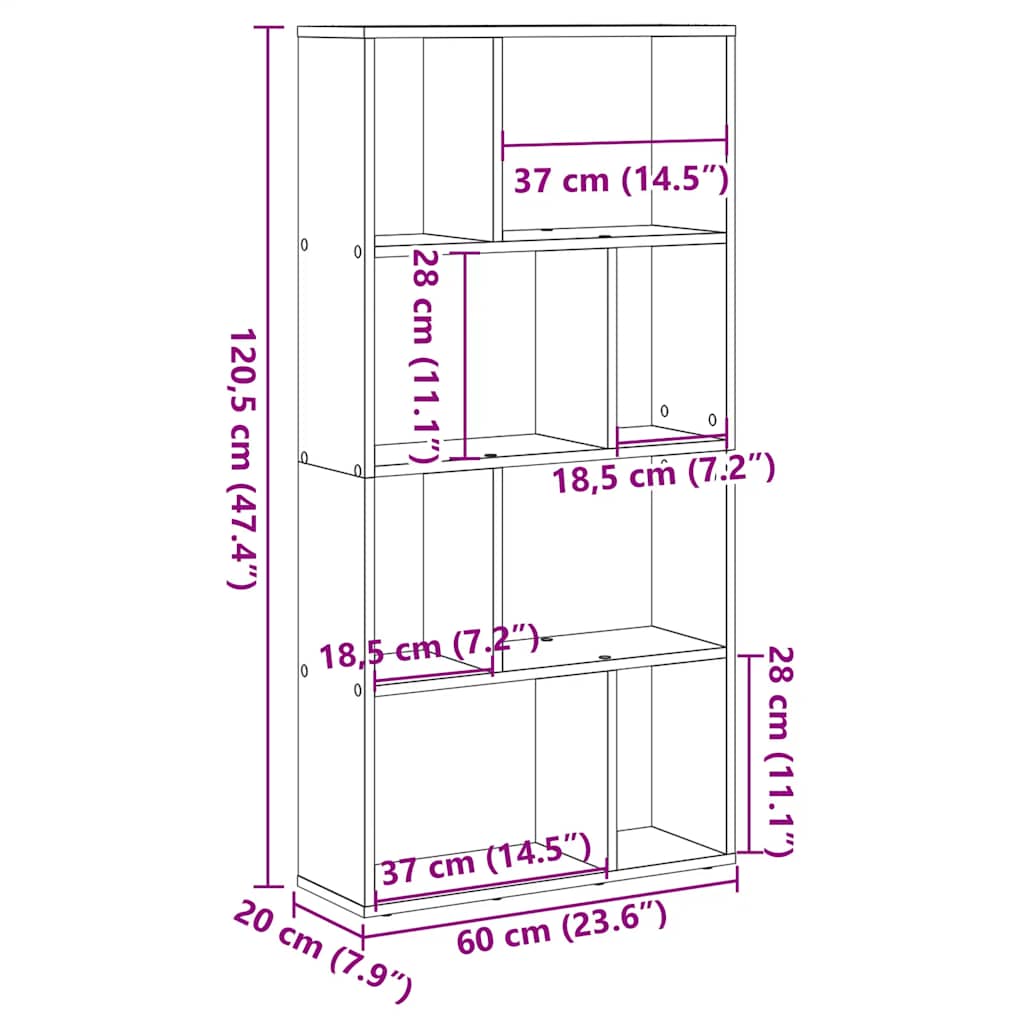 Bookcase Smoked Oak 60x20x120,5 cm Engineered Wood