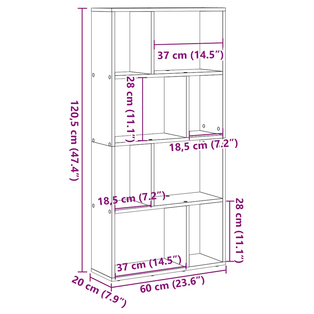 Bookcase Grey Sonoma 60x20x120,5 cm Engineered Wood