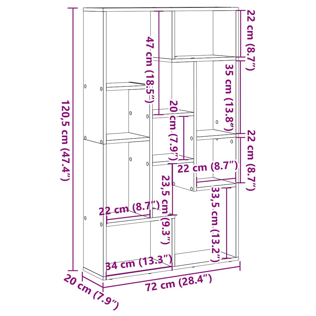 Bookcase Smoked Oak 72x20x120,5 cm Engineered Wood
