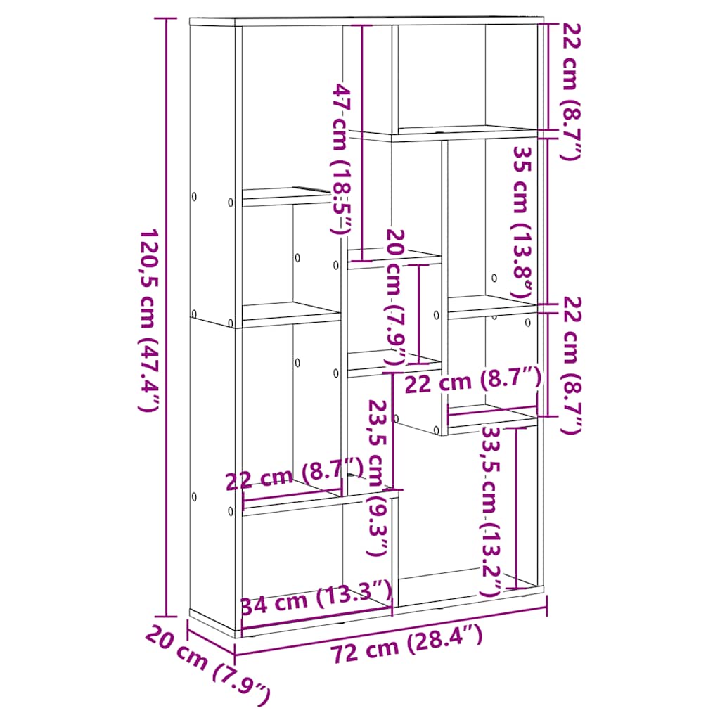 Bookcase Grey Sonoma 72x20x120,5 cm Engineered Wood