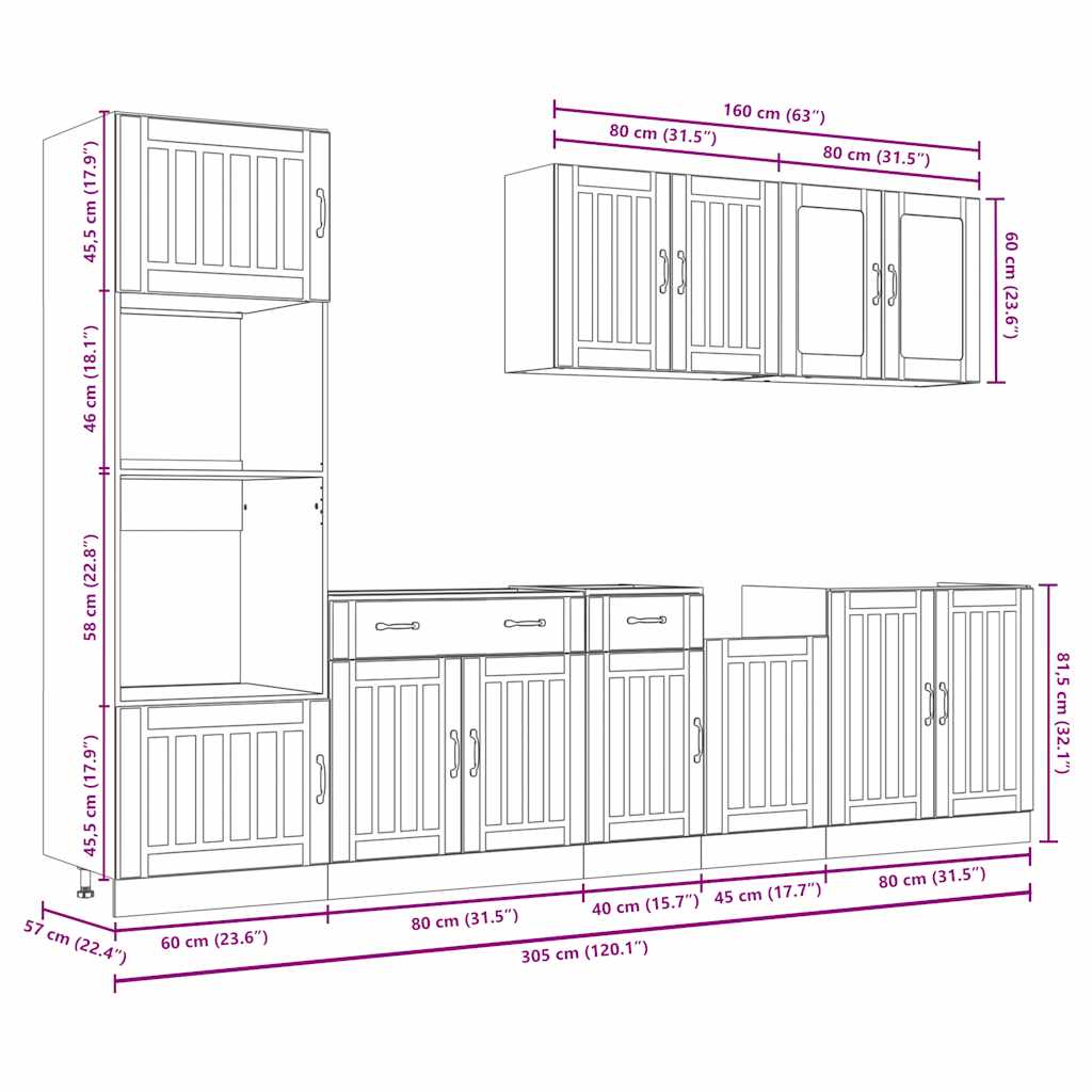 7 Piece Kitchen Cabinet Set Lucca Concrete Grey Engineered Wood