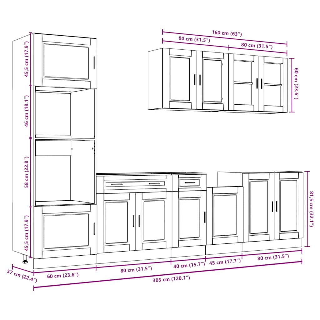 7 Piece Kitchen Cabinet Set Porto Sonoma Oak Engineered Wood