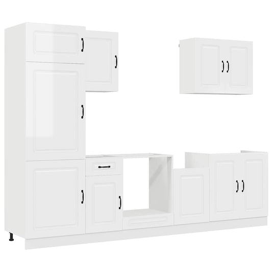 7 Piece Kitchen Cabinet Set Kalmar High Gloss White Engineered Wood