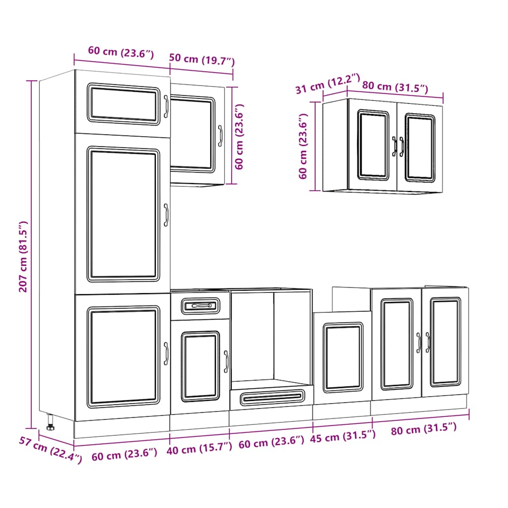 7 Piece Kitchen Cabinet Set Kalmar High Gloss White Engineered Wood