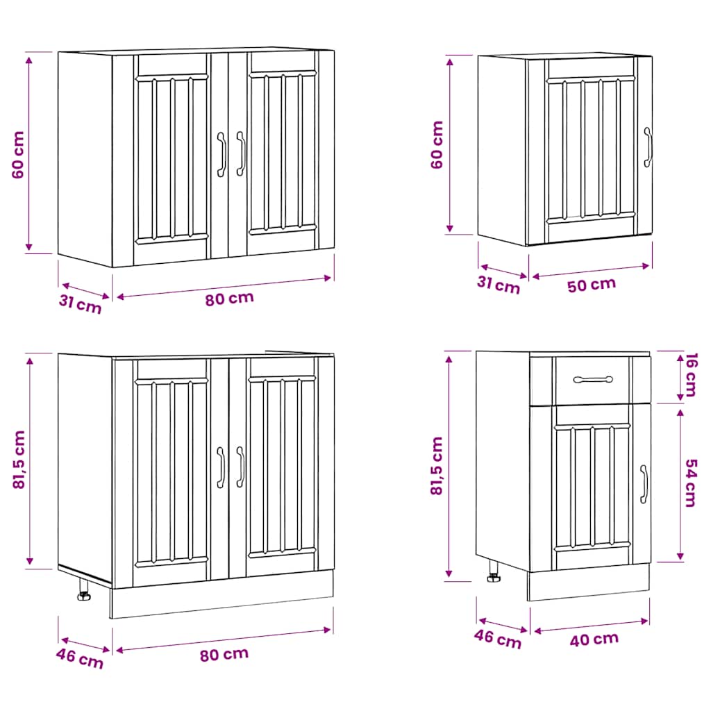 7 Piece Kitchen Cabinet Set Lucca Black Engineered Wood