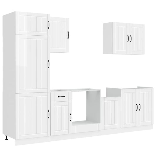 7 Piece Kitchen Cabinet Set Lucca High Gloss White Engineered Wood
