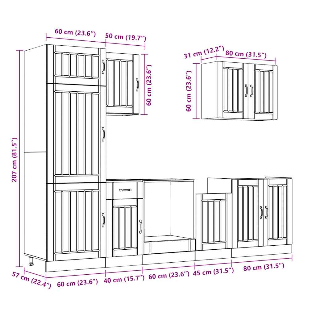 7 Piece Kitchen Cabinet Set Lucca High Gloss White Engineered Wood