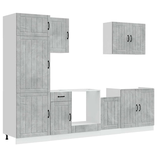 7 Piece Kitchen Cabinet Set Lucca Concrete Grey Engineered Wood