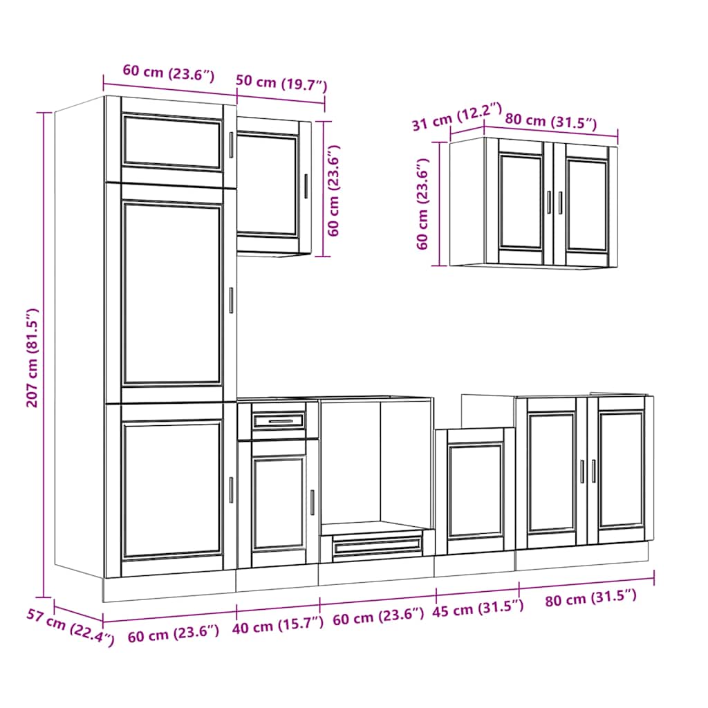 7 Piece Kitchen Cabinet Set Porto High Gloss White Engineered Wood