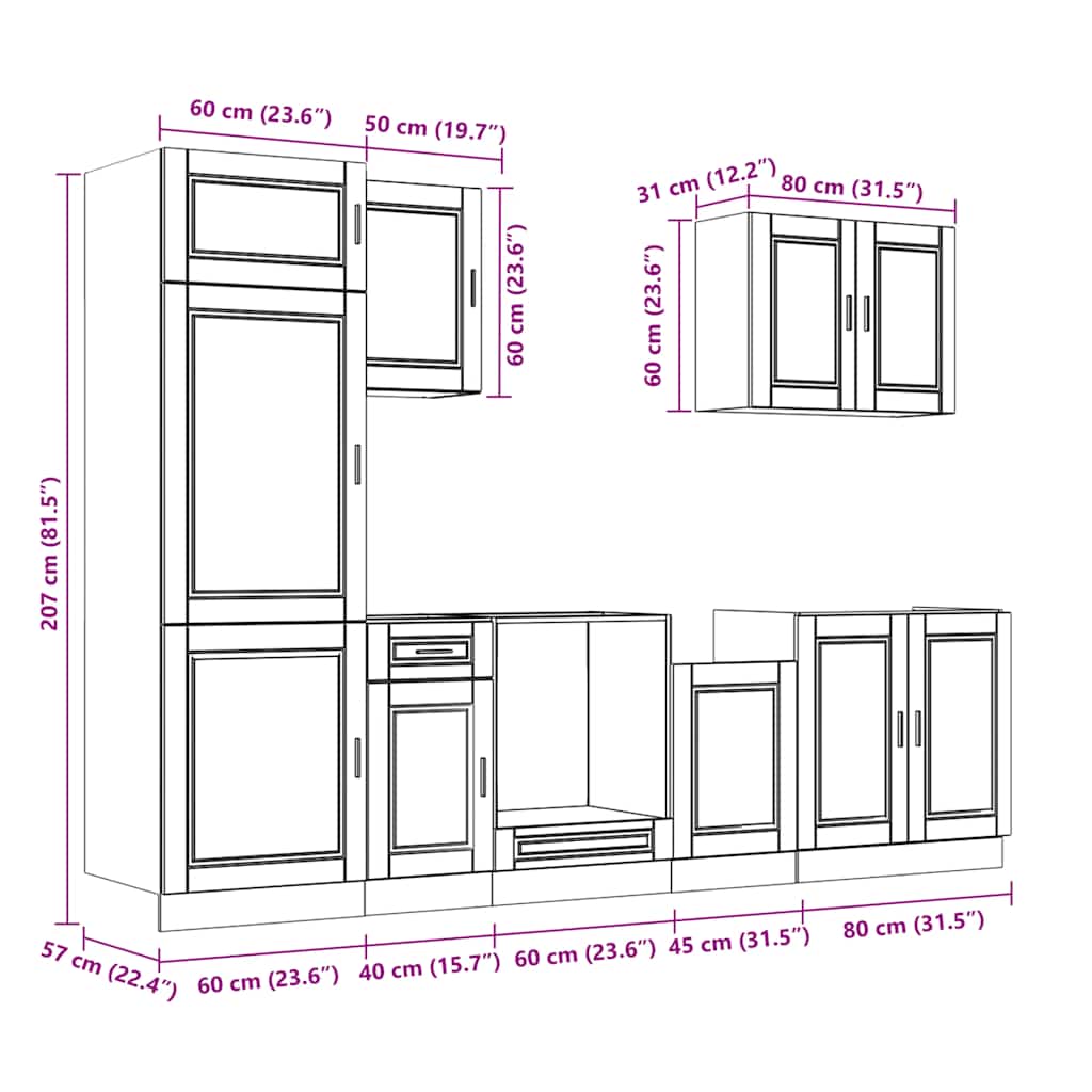 7 Piece Kitchen Cabinet Set Porto Sonoma Oak Engineered Wood