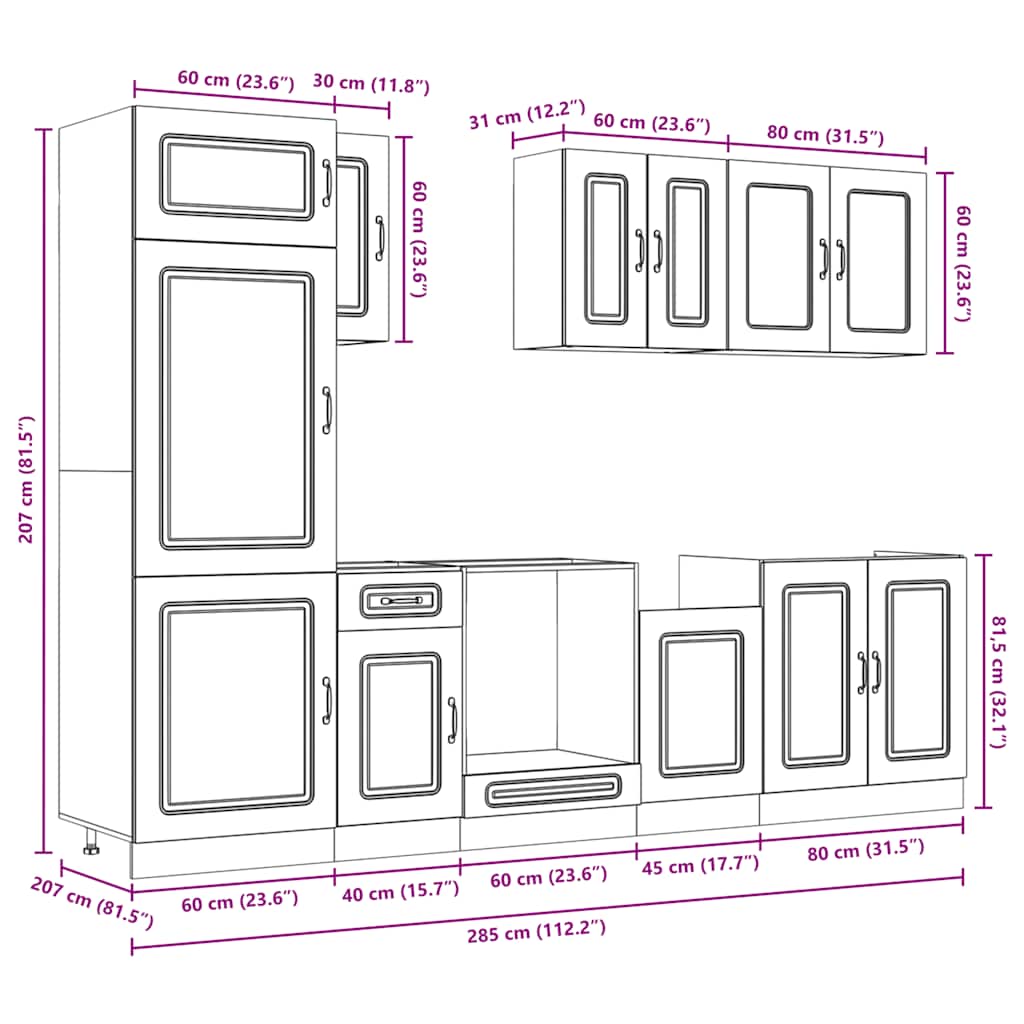 8 Piece Kitchen Cabinet Set Kalmar Sonoma Oak Engineered Wood