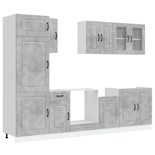8 Piece Kitchen Cabinet Set Kalmar Concrete Grey Engineered Wood