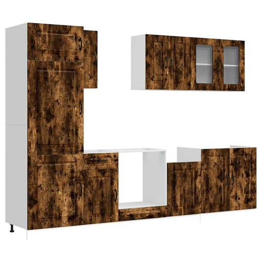 8 Piece Kitchen Cabinet Set Kalmar Smoked Oak Engineered Wood