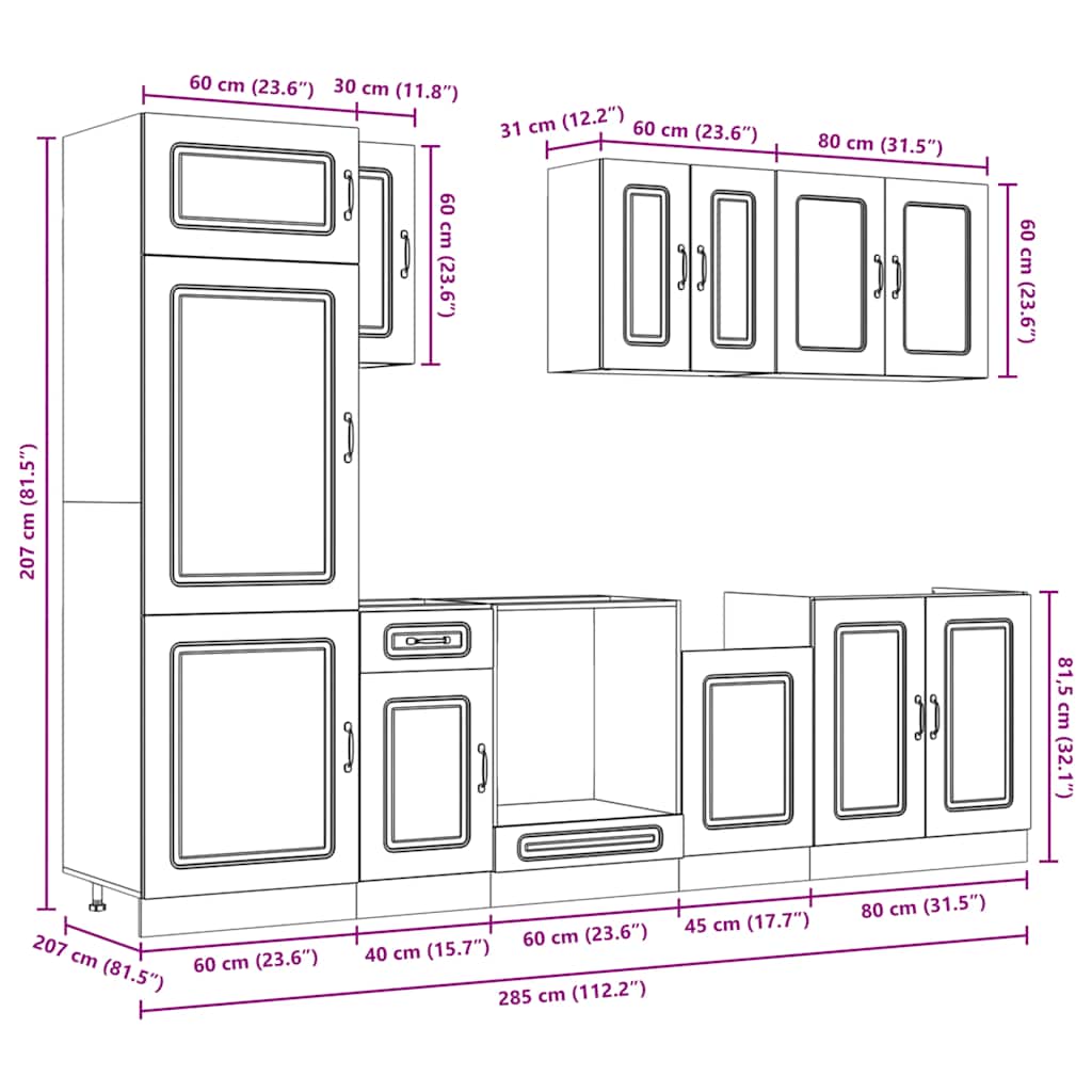 8 Piece Kitchen Cabinet Set Kalmar Smoked Oak Engineered Wood