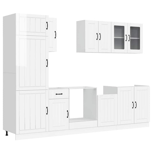 8 Piece Kitchen Cabinet Set Lucca High Gloss White Engineered Wood