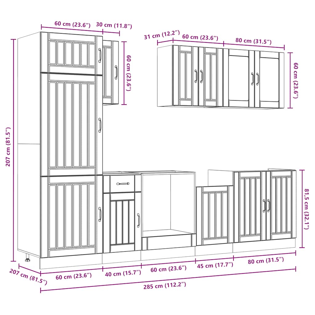 8 Piece Kitchen Cabinet Set Lucca Sonoma Oak Engineered Wood