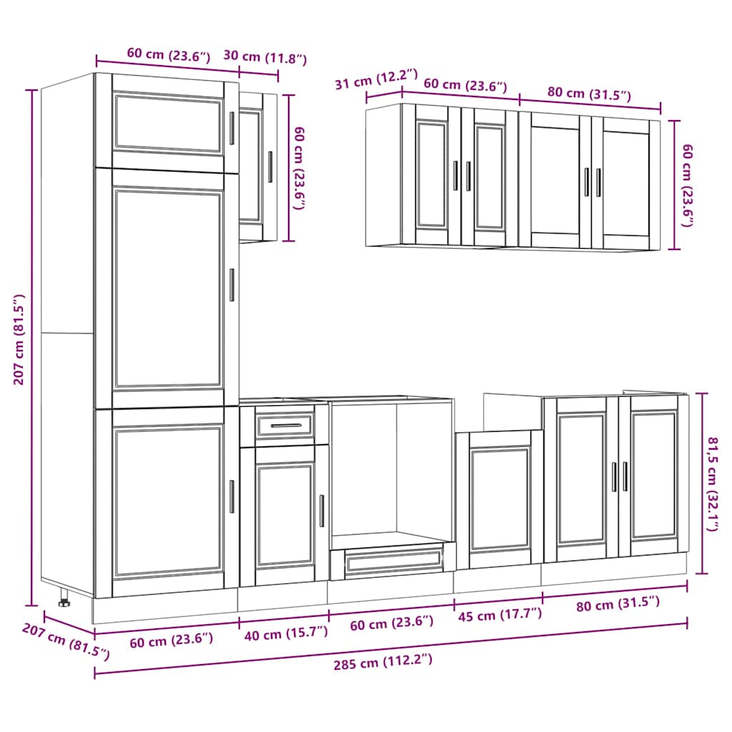 8 Piece Kitchen Cabinet Set Kalmar Artisan Oak Engineered Wood