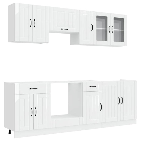 8 Piece Kitchen Cabinet Set Lucca High Gloss White Engineered Wood