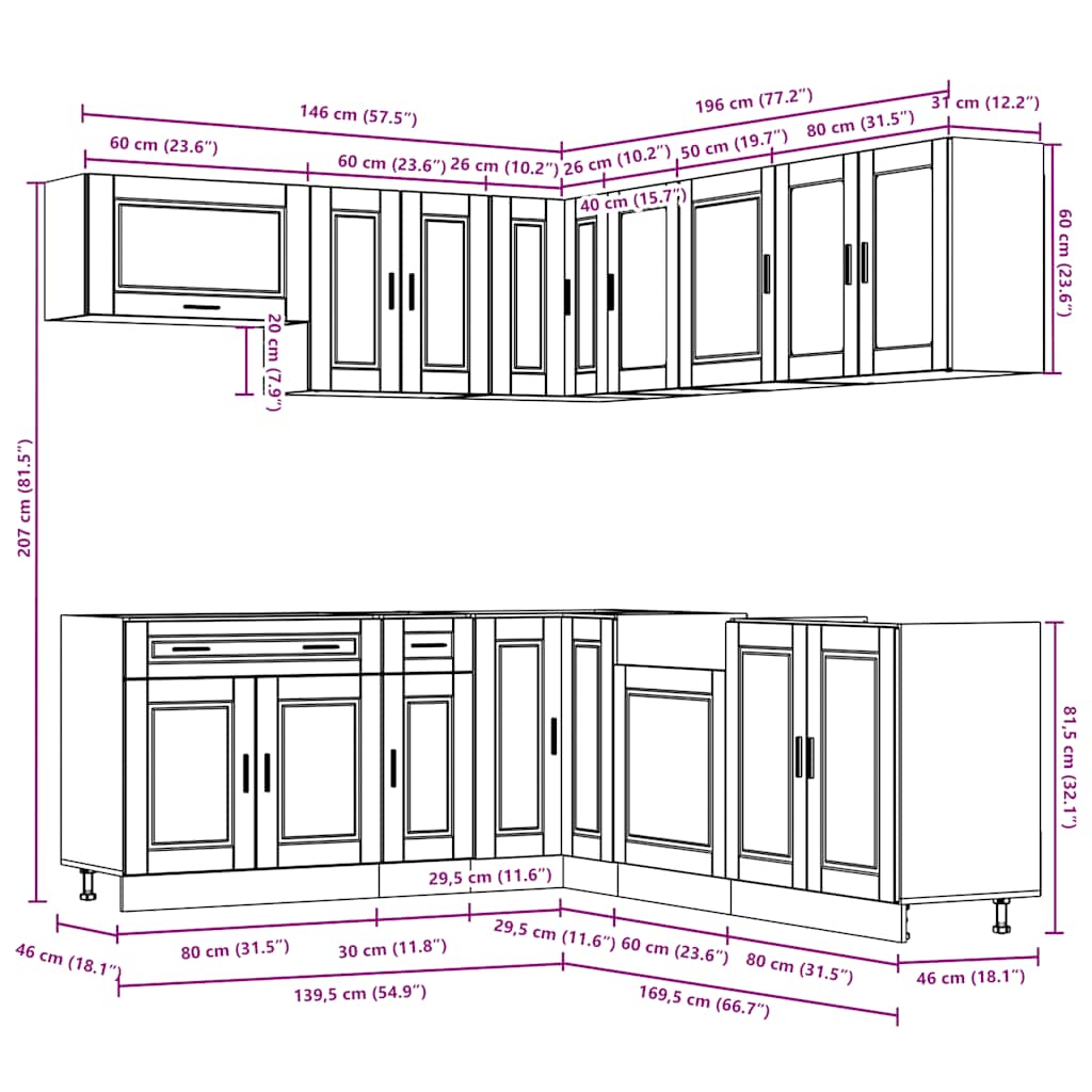 11 Piece Kitchen Cabinet Set Porto Black Engineered Wood