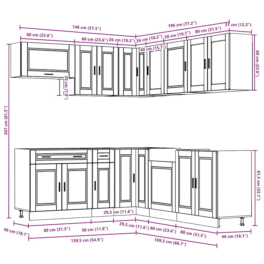 11 Piece Kitchen Cabinet Set Porto Old Wood Engineered Wood