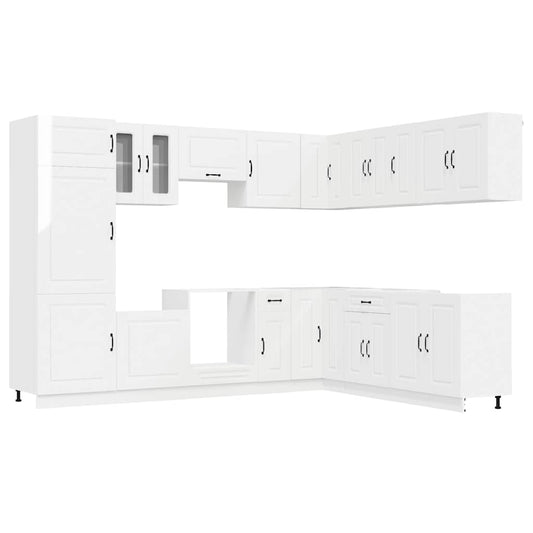14 Piece Kitchen Cabinet Set Kalmar Gloss White Engineered Wood