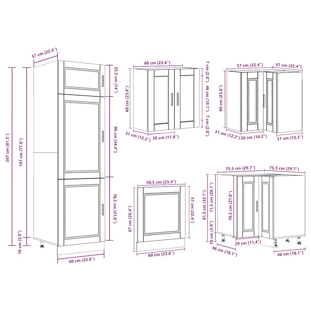 14 Piece Kitchen Cabinet Set Porto Concrete Grey Engineered Wood