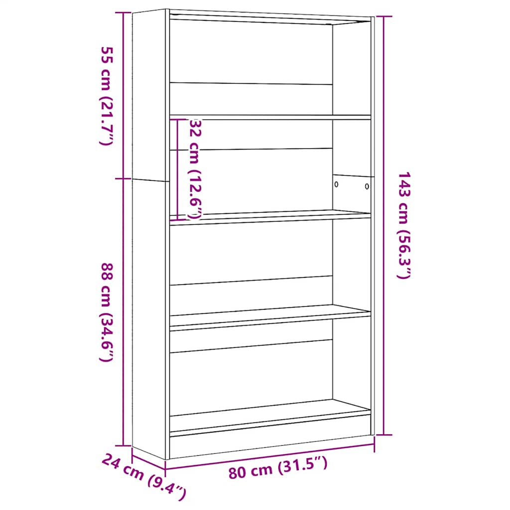 Bookcase White 80x24x143 cm Engineered Wood