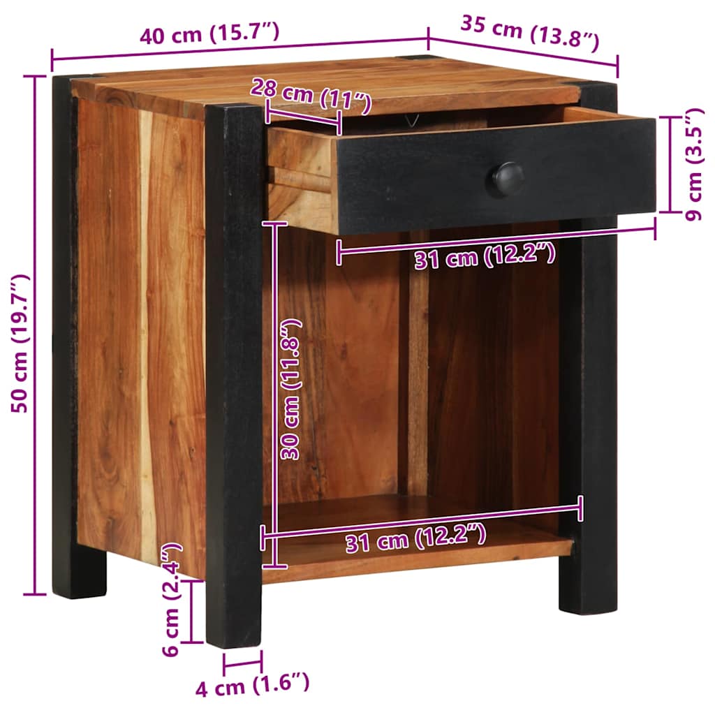 Bedside Cabinet Brown 40 x 35 x 50 cm Solid Acacia Wood
