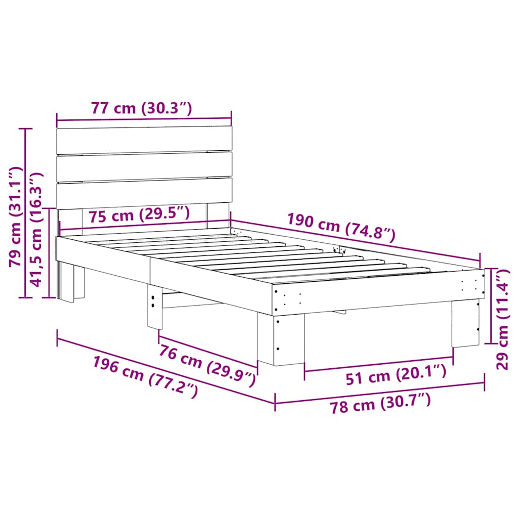 Bed Frame with Headboard without Mattress 75x190 cm Solid Wood Oak