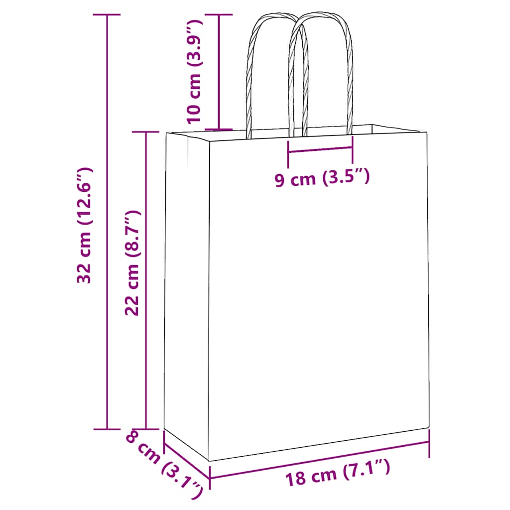Paper Bags 250 pcs with Handles White 18x8x22 cm