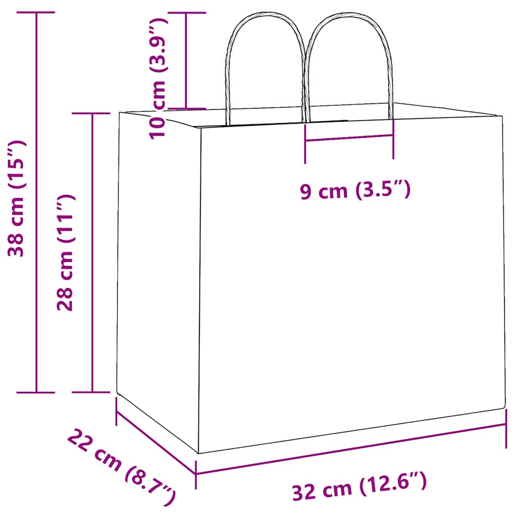 Paper Bags 250 pcs with Handles Yellow 32x22x28 cm
