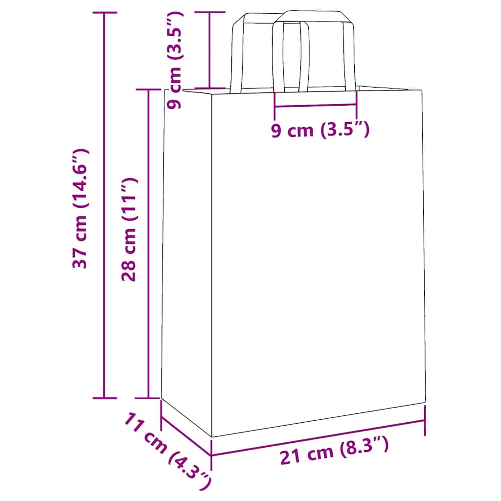 Paper Bags 250 pcs with Handles Brown 21x11x28 cm