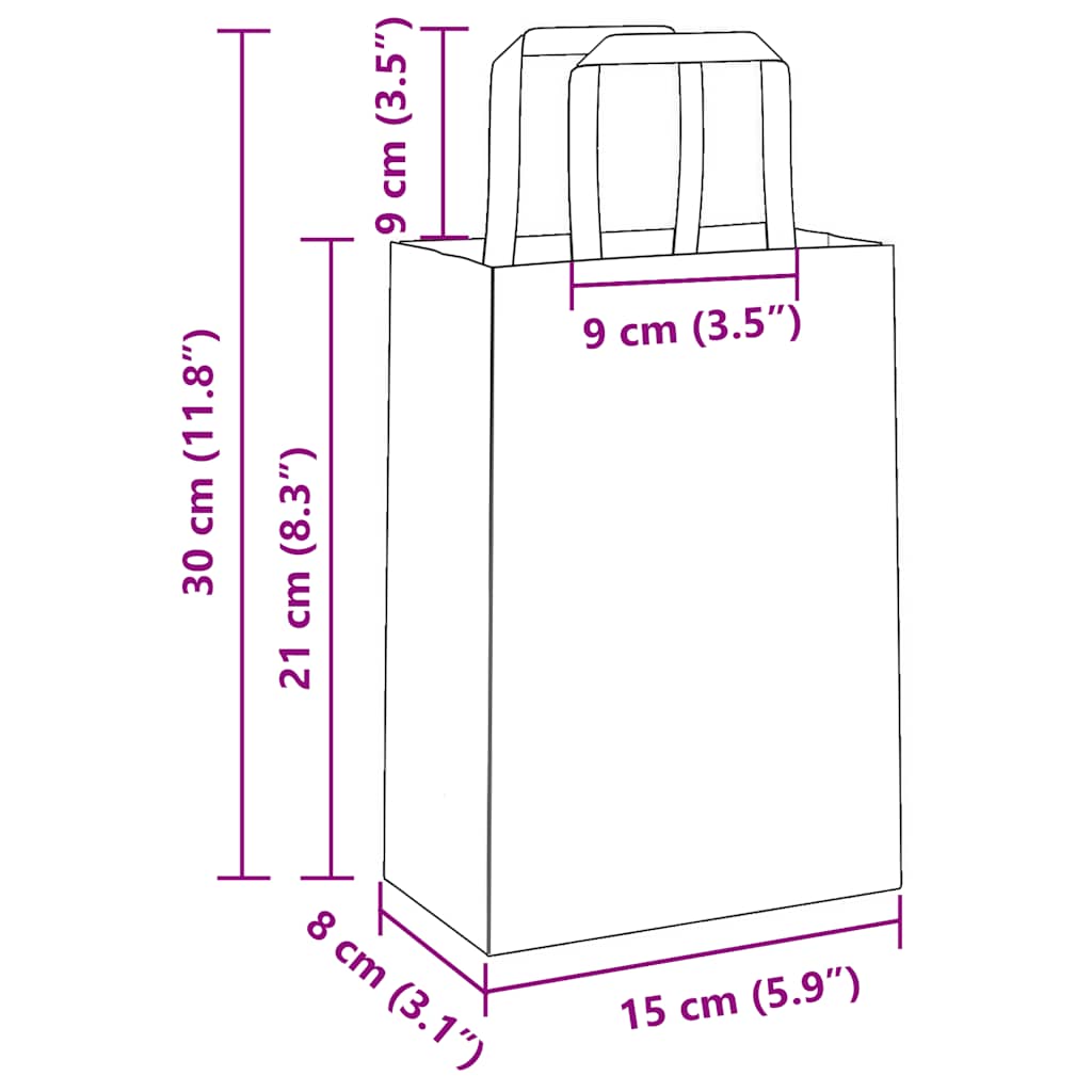 Paper Bags 250 pcs with Handles Pink 15x8x21 cm