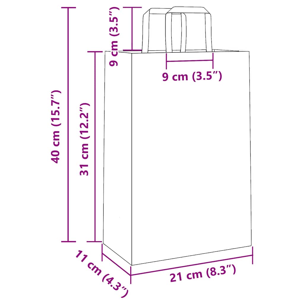 Paper Bags 250 pcs with Handles Pink 21x11x31 cm