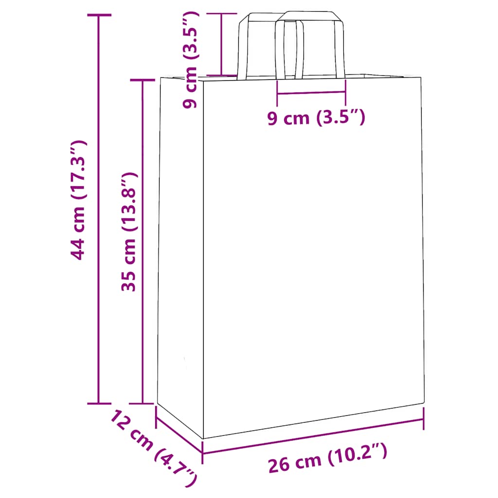 Paper Bags 250 pcs with Handles Pink 26x12x35 cm
