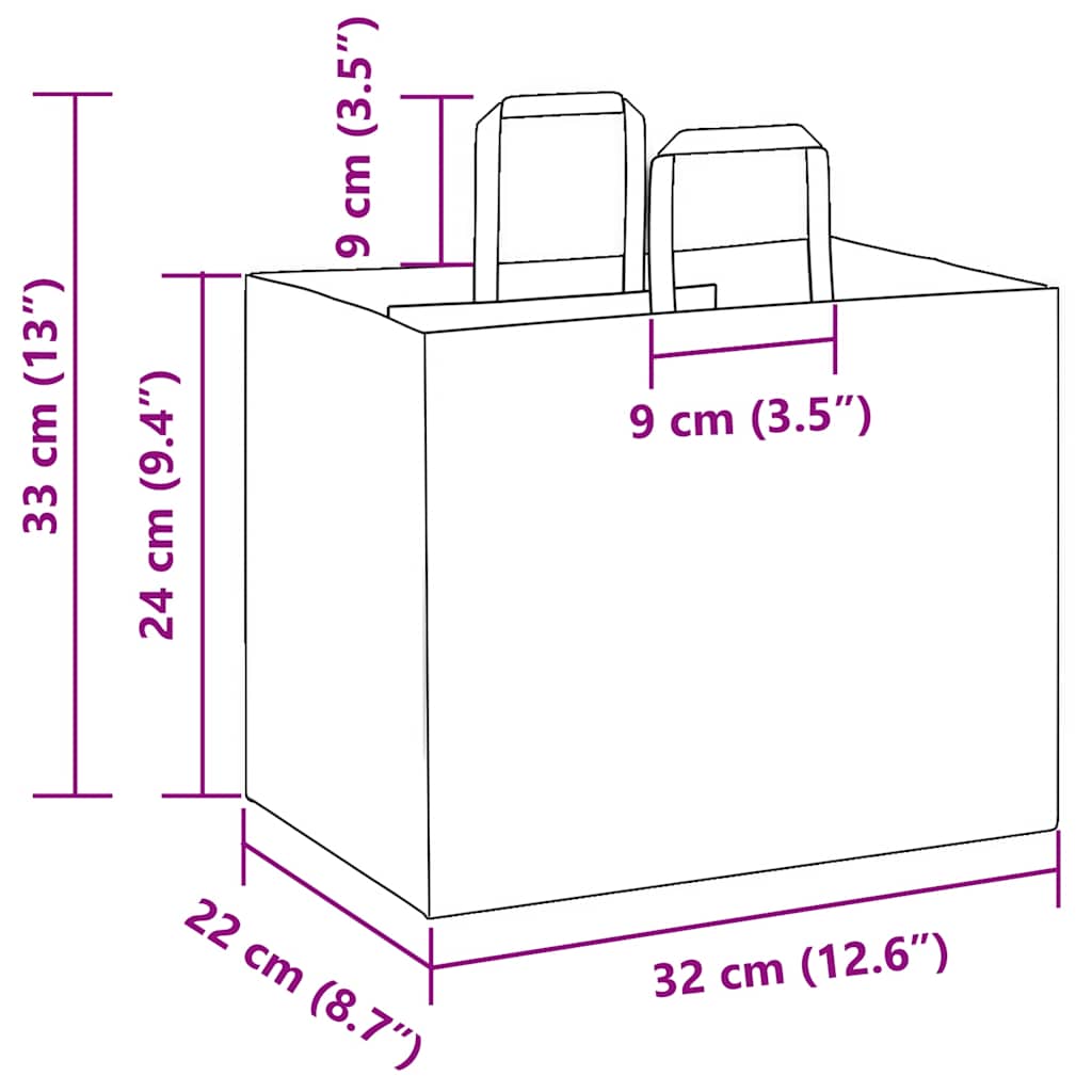Paper Bags 250 pcs with Handles Yellow 32x22x24 cm