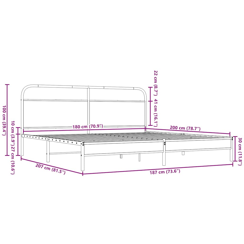 Metal Bed Frame without Mattress Brown Oak 180x200 cm Super King